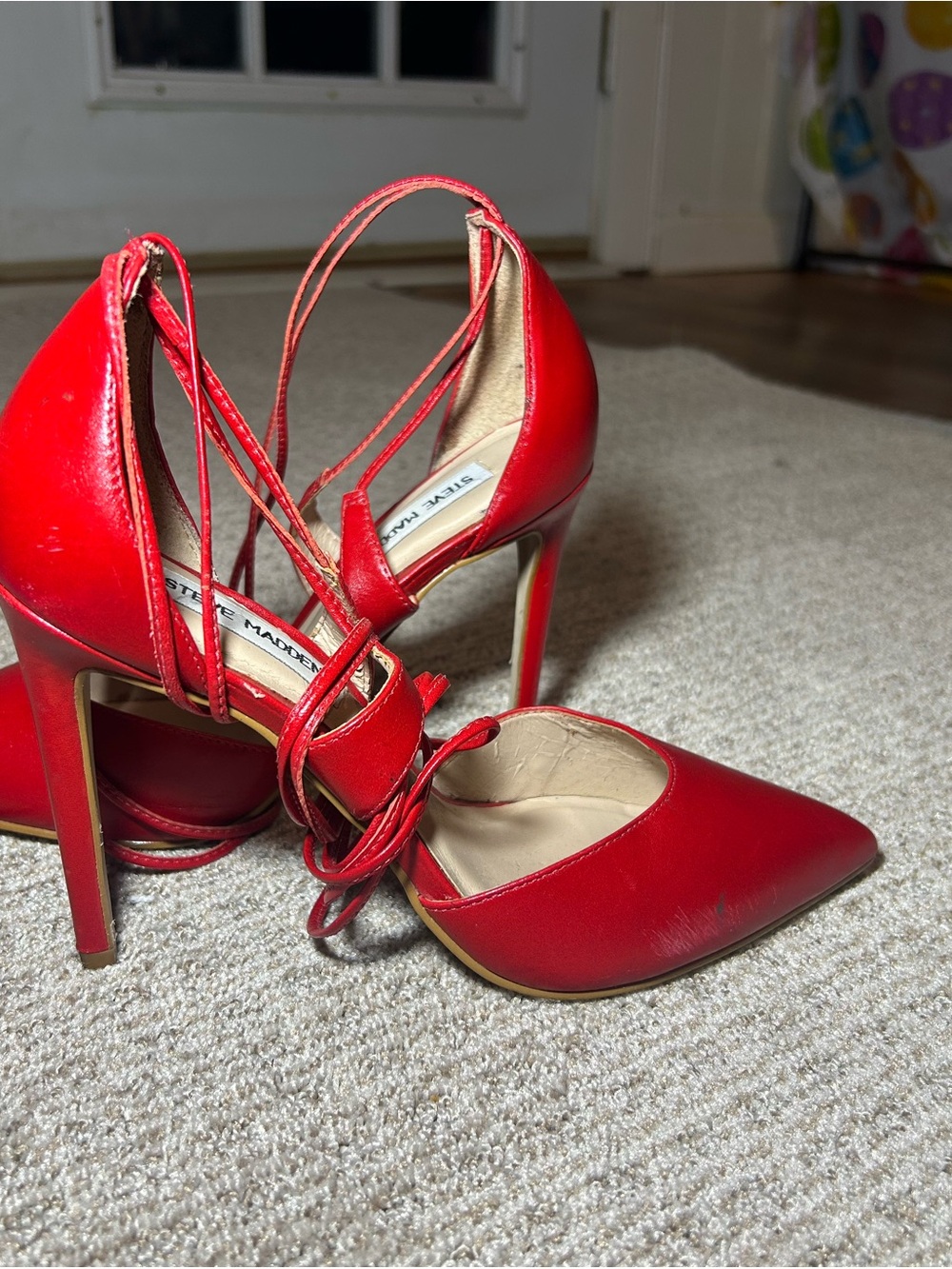 Steve Madden Red Pointed Lace-Up Stiletto Pumps